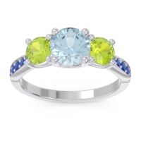 Aquamarine Ring In Palladium With Peridot And Blue Sapphire Zasti Round Three-stone Ring