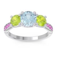 Aquamarine Ring In Palladium With Peridot And Pink Tourmaline Zasti Round Three-stone Ring