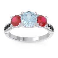 Aquamarine Ring In Palladium With Ruby And Black Onyx Zasti Round Three-stone Ring