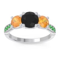 Black Onyx Ring In Palladium With Citrine And Emerald Zasti Round Three-stone Ring