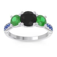 Black Onyx Ring In Palladium With Emerald And Blue Sapphire Zasti Round Three-stone Ring