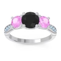 Black Onyx Ring In Palladium With Pink Tourmaline And Aquamarine Zasti Round Three-stone Ring