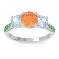 Citrine Ring In Palladium With Aquamarine And Emerald Zasti Round Three-stone Ring