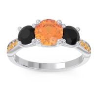 Citrine Ring In Palladium With Black Onyx Zasti Round Three-stone Ring