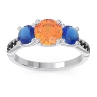 Citrine Ring In Palladium With Blue Sapphire And Black Onyx Zasti Round Three-stone Ring