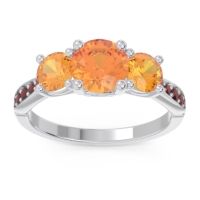 Citrine Ring In 18k White Gold With Garnet Zasti Round Three-stone Ring