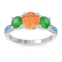 Citrine Ring In Palladium With Emerald And Swiss Blue Topaz Zasti Round Three-stone Ring
