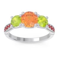 Citrine Ring In 18k White Gold With Peridot And Ruby Zasti Round Three-stone Ring