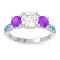 Lab Diamond Ring In Palladium With Amethyst And Swiss Blue Topaz Zasti Round Three-stone Ring