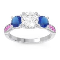 Lab Diamond Ring In Palladium With Blue Sapphire And Pink Tourmaline Zasti Round Three-stone Ring