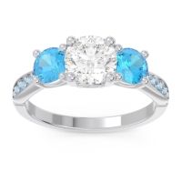 Lab Diamond Ring In Palladium With Swiss Blue Topaz And Aquamarine Zasti Round Three-stone Ring