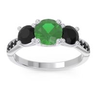 Lab Emerald Ring In Palladium With Black Onyx Zasti Round Three-stone Ring