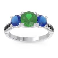 Lab Emerald Ring In Palladium With Blue Sapphire And Black Onyx Zasti Round Three-stone Ring