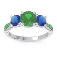 Lab Emerald Ring In Palladium With Blue Sapphire And Emerald Zasti Round Three-stone Ring