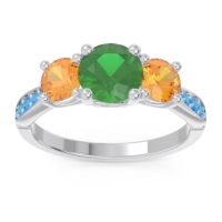 Emerald Ring In Palladium With Citrine And Swiss Blue Topaz Zasti Round Three-stone Ring