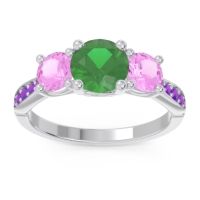 Emerald Ring In Palladium With Pink Tourmaline And Amethyst Zasti Round Three-stone Ring