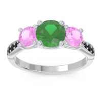 Lab Emerald Ring In Palladium With Pink Tourmaline And Black Onyx Zasti Round Three-stone Ring