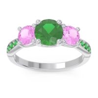 Lab Emerald Ring In Palladium With Pink Tourmaline And Emerald Zasti Round Three-stone Ring