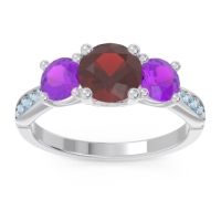 Garnet Ring In Palladium With Amethyst And Aquamarine Zasti Round Three-stone Ring