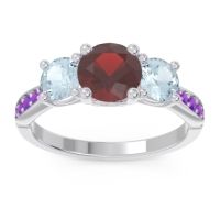 Garnet Ring In Palladium With Aquamarine And Amethyst Zasti Round Three-stone Ring