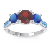 Garnet Ring In Palladium With Blue Sapphire And Swiss Blue Topaz Zasti Round Three-stone Ring