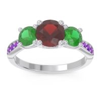 Garnet Ring In Palladium With Emerald And Amethyst Zasti Round Three-stone Ring