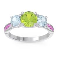 Peridot Ring In Palladium With Aquamarine And Pink Tourmaline Zasti Round Three-stone Ring