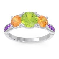 Peridot Ring In Platinum With Citrine And Amethyst Zasti Round Three-stone Ring