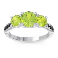 Peridot Ring In Palladium With Black Onyx Zasti Round Three-stone Ring