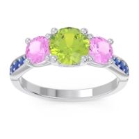 Peridot Ring In 18k White Gold With Pink Tourmaline And Blue Sapphire Zasti Round Three-stone Ring