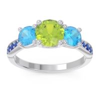 Peridot Ring In Palladium With Swiss Blue Topaz And Blue Sapphire Zasti Round Three-stone Ring