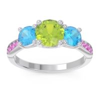 Peridot Ring In Palladium With Swiss Blue Topaz And Pink Tourmaline Zasti Round Three-stone Ring