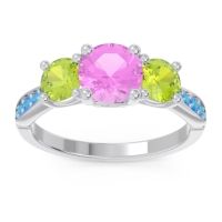 Pink Tourmaline Ring In Palladium With Peridot And Swiss Blue Topaz Zasti Round Three-stone Ring