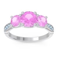 Pink Tourmaline Ring In Palladium With Aquamarine Zasti Round Three-stone Ring