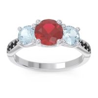 Ruby Ring In 14k White Gold With Aquamarine And Black Onyx Zasti Round Three-stone Ring