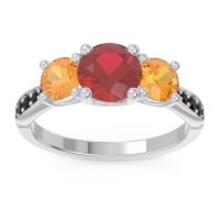 Ruby Ring In 18k White Gold With Citrine And Black Onyx Zasti Round Three-stone Ring
