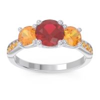 Ruby Ring In Platinum With Citrine Zasti Round Three-stone Ring