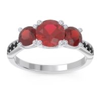 Ruby Ring In 18k White Gold With Garnet And Black Onyx Zasti Round Three-stone Ring