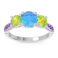 Swiss Blue Topaz Ring In Palladium With Peridot And Amethyst Zasti Round Three-stone Ring