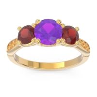Amethyst Ring In 18k Yellow Gold With Garnet And Citrine Zasti Round Three-stone Ring