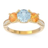 Aquamarine Ring In 14k Yellow Gold With Citrine And Lab Diamond Zasti Round Three-stone Ring
