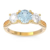 Aquamarine Ring In 18k Yellow Gold With Diamond And Citrine Zasti Round Three-stone Ring