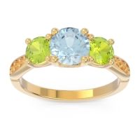 Aquamarine Ring In 18k Yellow Gold With Peridot And Citrine Zasti Round Three-stone Ring