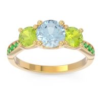 Aquamarine Ring In 18k Yellow Gold With Peridot And Emerald Zasti Round Three-stone Ring