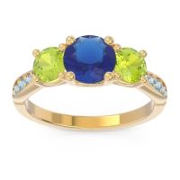 Lab Blue Sapphire Ring In 18k Yellow Gold With Peridot And Aquamarine Zasti Round Three-stone Ring