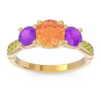 Citrine Ring In 18k Yellow Gold With Amethyst And Peridot Zasti Round Three-stone Ring