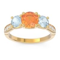 Citrine Ring In 14k Yellow Gold With Aquamarine And Lab Diamond Zasti Round Three-stone Ring