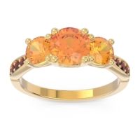 Citrine Ring In 18k Yellow Gold With Garnet Zasti Round Three-stone Ring