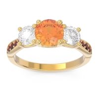 Citrine Ring In 14k Yellow Gold With Diamond And Garnet Zasti Round Three-stone Ring
