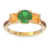 Emerald Ring In 18k Yellow Gold With Citrine And Garnet Zasti Round Three-stone Ring